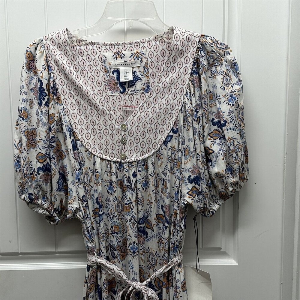 Lucky Brand Dress Peasant Cowgirl Paisley Blue White Cottage Core NEW - Picture 2 of 11